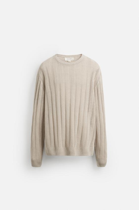 پلیور لینن مردانه زارا 100% LINEN RIBBED SWEATER