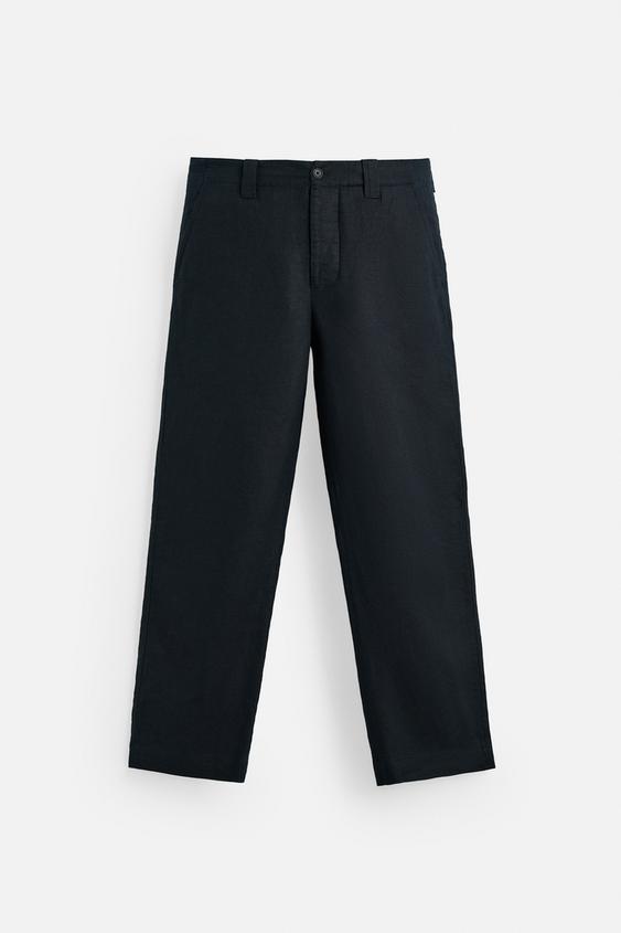شلوار لینن مردانه زارا 100% LINEN STRAIGHT-LEG TROUSERS