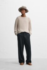 شلوار لینن مردانه زارا 100% LINEN STRAIGHT-LEG TROUSERS