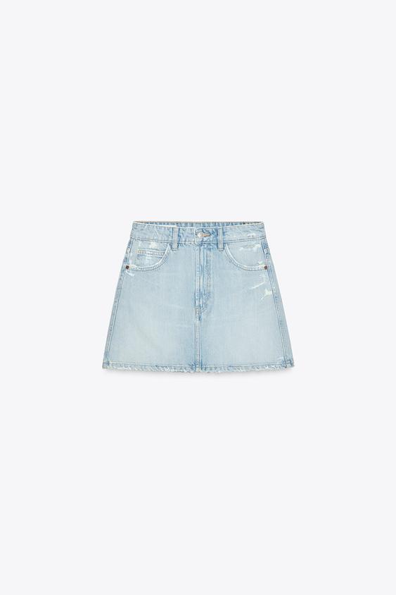 دامن کوتاه جین زنانه زارا RIPPED TRF DENIM SKIRT