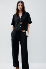 شلوار زنانه زارا WIDE-LEG TROUSERS WITH ELASTIC WAISTBAND