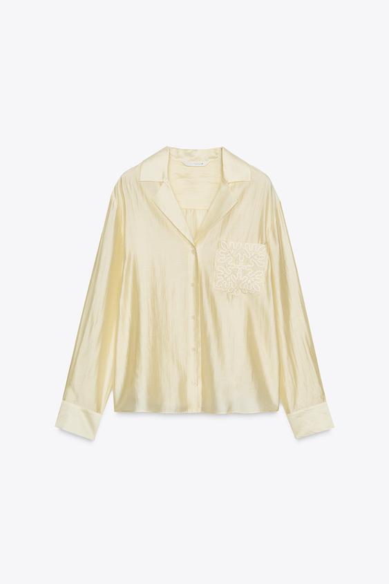 پیراهن زنانه زارا ZW COLLECTION EMBROIDERED POCKET SHIRT