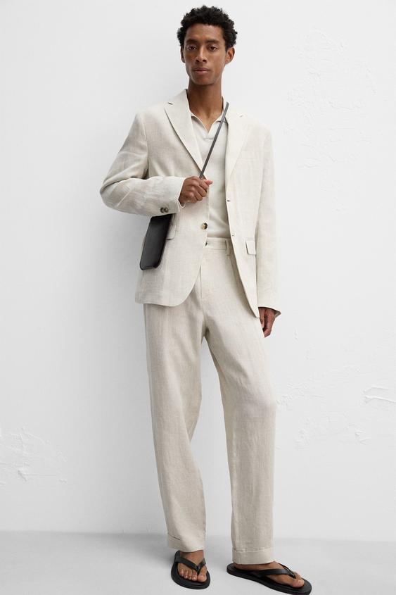 شلوار لینن مردانه زارا 100% LINEN SUIT TROUSERS