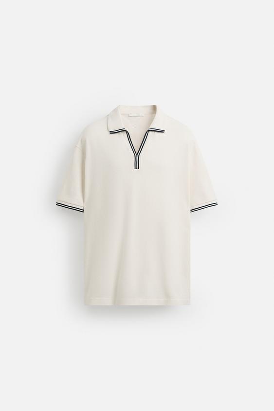 پولوشرت مردانه زارا CONTRAST OPEN KNIT POLO SHIRT