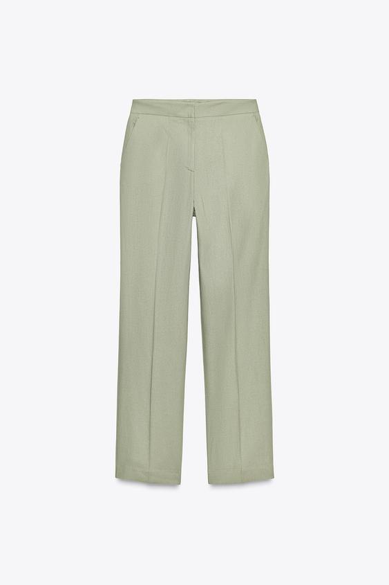 شلوار زنانه زارا STRAIGHT-LEG LINEN BLEND TROUSERS