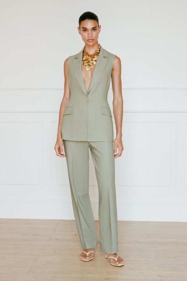 شلوار زنانه زارا STRAIGHT-LEG LINEN BLEND TROUSERS