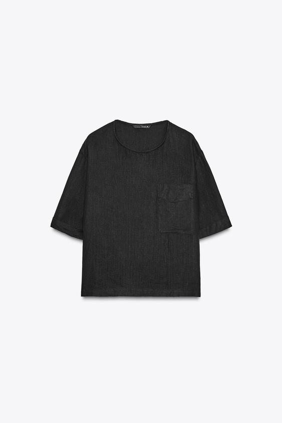 تیشرت لینن زنانه زارا Zw Collection Linen Short Sleeve Top تیشرت لینن زنانه زارا zw collection linen short sleeve top