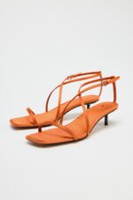 صندل پاشنه دار زنانه زارا SATIN-EFFECT CROSSOVER STRAP SANDALS