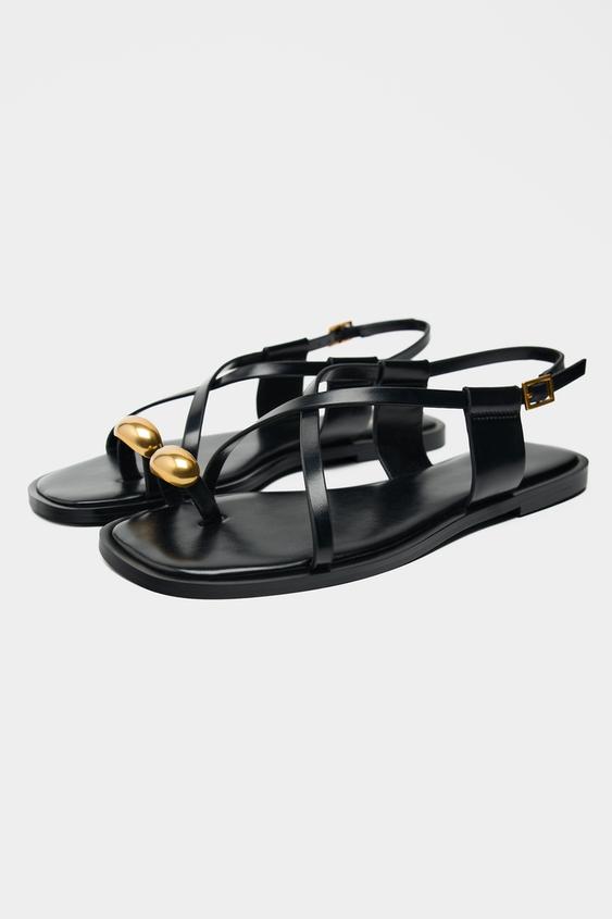 صندل فلت زنانه زارا flat strap sandals with metal adornment
