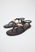 صندل چرم زنانه زارا ANIMAL PRINT LEATHER AND SHEEPSKIN SANDALS