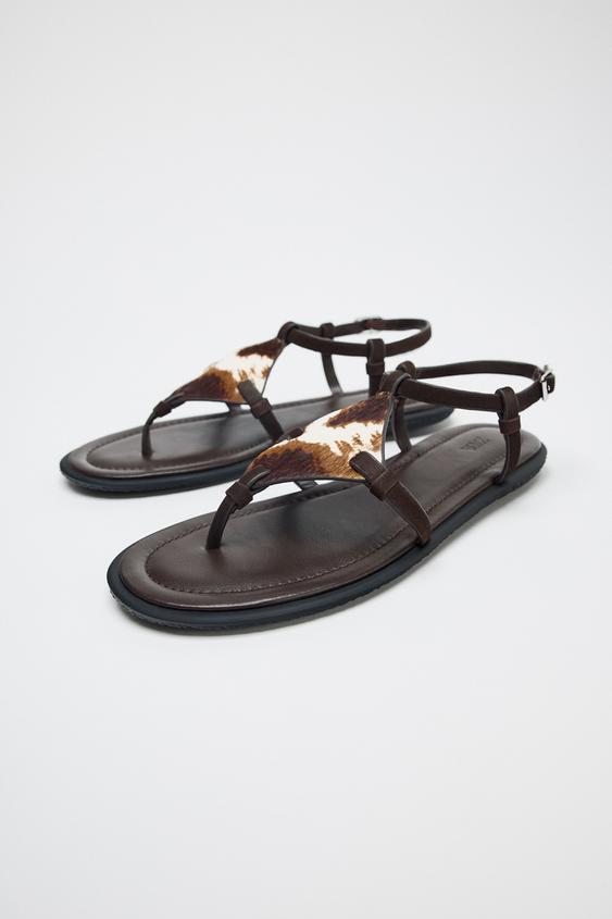 صندل چرم زنانه زارا ANIMAL PRINT LEATHER AND SHEEPSKIN SANDALS
