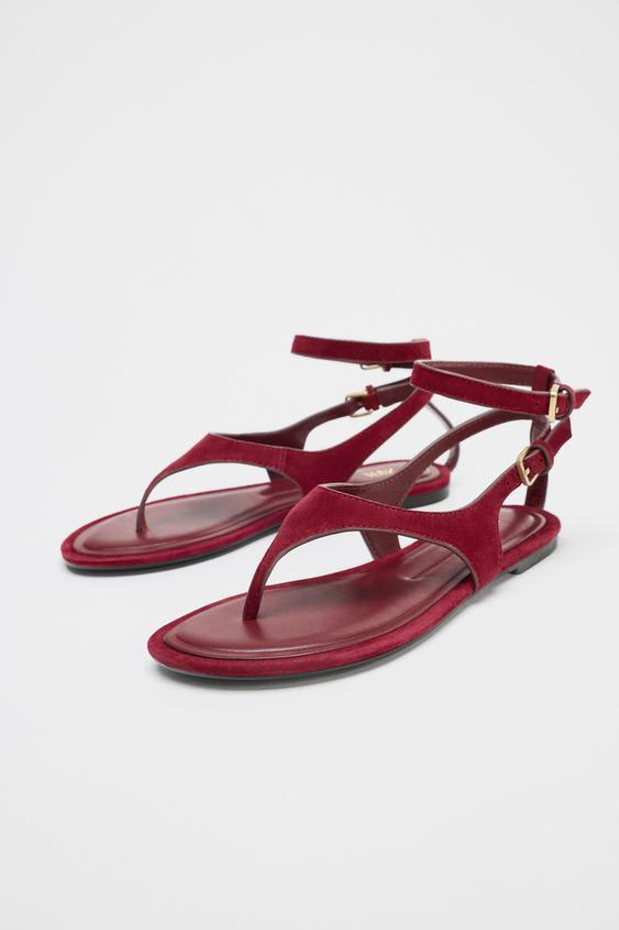 صندل فلت زنانه زارا SPLIT SUEDE FLAT TOE POST SANDALS