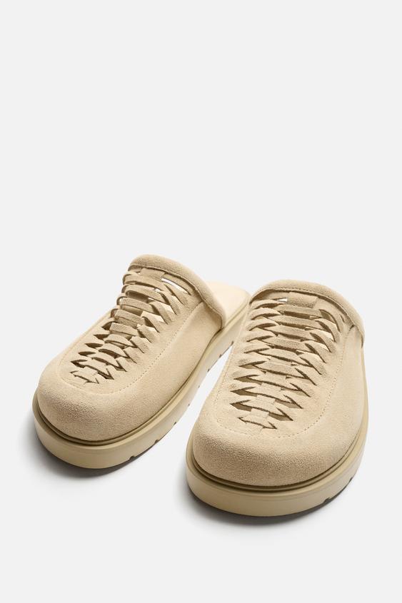 کفش چرم مردانه زارا BRAIDED LEATHER CLOGS