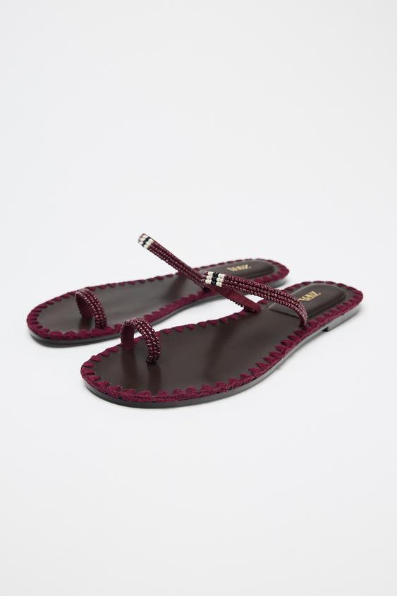 صندل زنانه زارا BEADED TOPSTITCH SANDALS